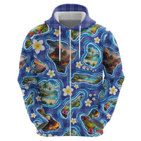 Hawaiian Island Shapes-Iconic Landscape Zip Hoodie with Plumeria and Palaka Blue Color LT03 - Polynesian Pride