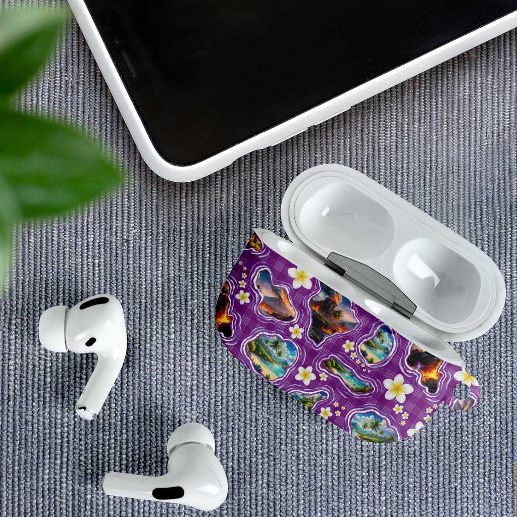 Hawaiian Island Shapes-Iconic Landscape AirPods Case with Plumeria and Palaka Purple Color LT03 - Polynesian Pride