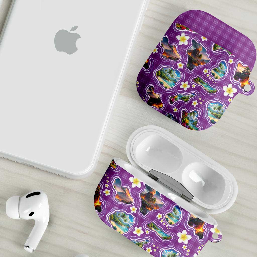 Hawaiian Island Shapes-Iconic Landscape AirPods Case with Plumeria and Palaka Purple Color LT03 - Polynesian Pride