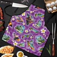 Hawaiian Island Shapes-Iconic Landscape Apron with Plumeria and Palaka Purple Color LT03 Purple - Polynesian Pride