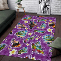 Hawaiian Island Shapes-Iconic Landscape Area Rug with Plumeria and Palaka Purple Color LT03 Purple - Polynesian Pride