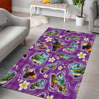 Hawaiian Island Shapes-Iconic Landscape Area Rug with Plumeria and Palaka Purple Color LT03 - Polynesian Pride