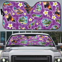 Hawaiian Island Shapes-Iconic Landscape Auto Sun Shade with Plumeria and Palaka Purple Color LT03 Purple - Polynesian Pride