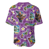 Hawaiian Island Shapes-Iconic Landscape Baseball Jersey with Plumeria and Palaka Purple Color LT03 - Polynesian Pride