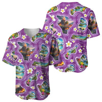 Hawaiian Island Shapes-Iconic Landscape Baseball Jersey with Plumeria and Palaka Purple Color LT03 - Polynesian Pride
