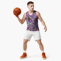 Hawaiian Island Shapes-Iconic Landscape Basketball Jersey with Plumeria and Palaka Purple Color LT03 - Polynesian Pride