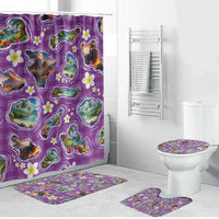 Hawaiian Island Shapes-Iconic Landscape Bathroom Set with Plumeria and Palaka Purple Color LT03 Bathroom Set (4 pcs) Purple - Polynesian Pride