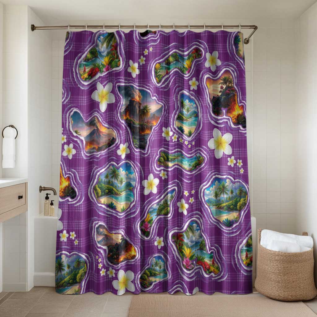 Hawaiian Island Shapes-Iconic Landscape Bathroom Set with Plumeria and Palaka Purple Color LT03 Shower Curtain Only Purple - Polynesian Pride