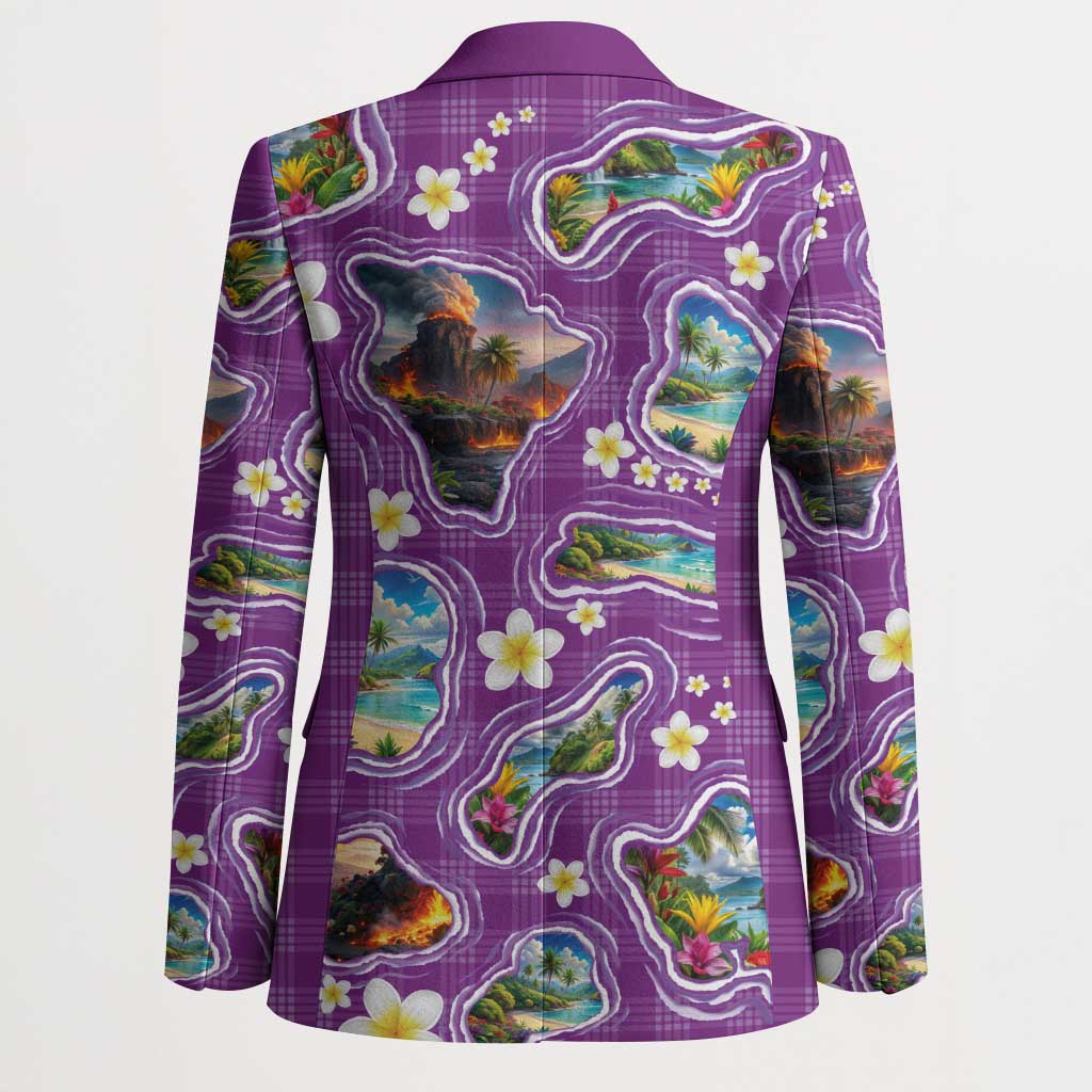Hawaiian Island Shapes-Iconic Landscape Blazer with Plumeria and Palaka Purple Color LT03 - Polynesian Pride