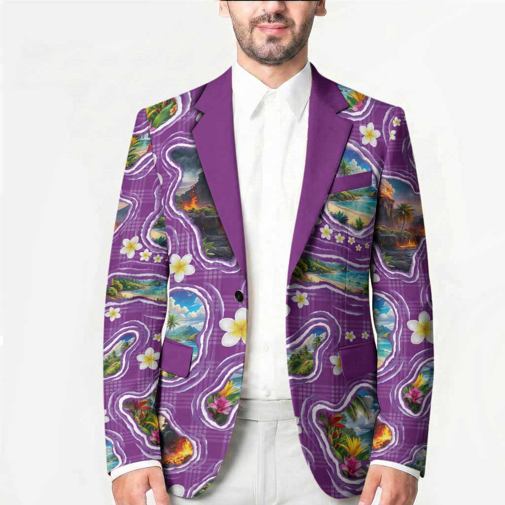 Hawaiian Island Shapes-Iconic Landscape Blazer with Plumeria and Palaka Purple Color LT03 - Polynesian Pride