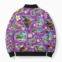 Hawaiian Island Shapes-Iconic Landscape Bomber Puffer Jacket with Plumeria and Palaka Purple Color LT03 - Polynesian Pride