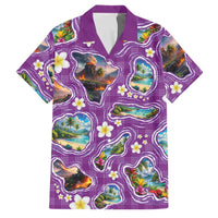 Hawaiian Island Shapes-Iconic Landscape Family Matching Mermaid Dress and Hawaiian Shirt with Plumeria and Palaka Purple Color LT03 Dad's Shirt - Short Sleeve Purple - Polynesian Pride