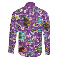 Hawaiian Island Shapes-Iconic Landscape Family Matching Short Sleeve Bodycon Dress and Hawaiian Shirt with Plumeria and Palaka Purple Color LT03 - Polynesian Pride
