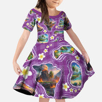 Hawaiian Island Shapes-Iconic Landscape Family Matching Tank Maxi Dress and Hawaiian Shirt with Plumeria and Palaka Purple Color LT03 Daughter's Dress Purple - Polynesian Pride