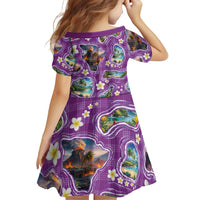 Hawaiian Island Shapes-Iconic Landscape Family Matching Tank Maxi Dress and Hawaiian Shirt with Plumeria and Palaka Purple Color LT03 - Polynesian Pride
