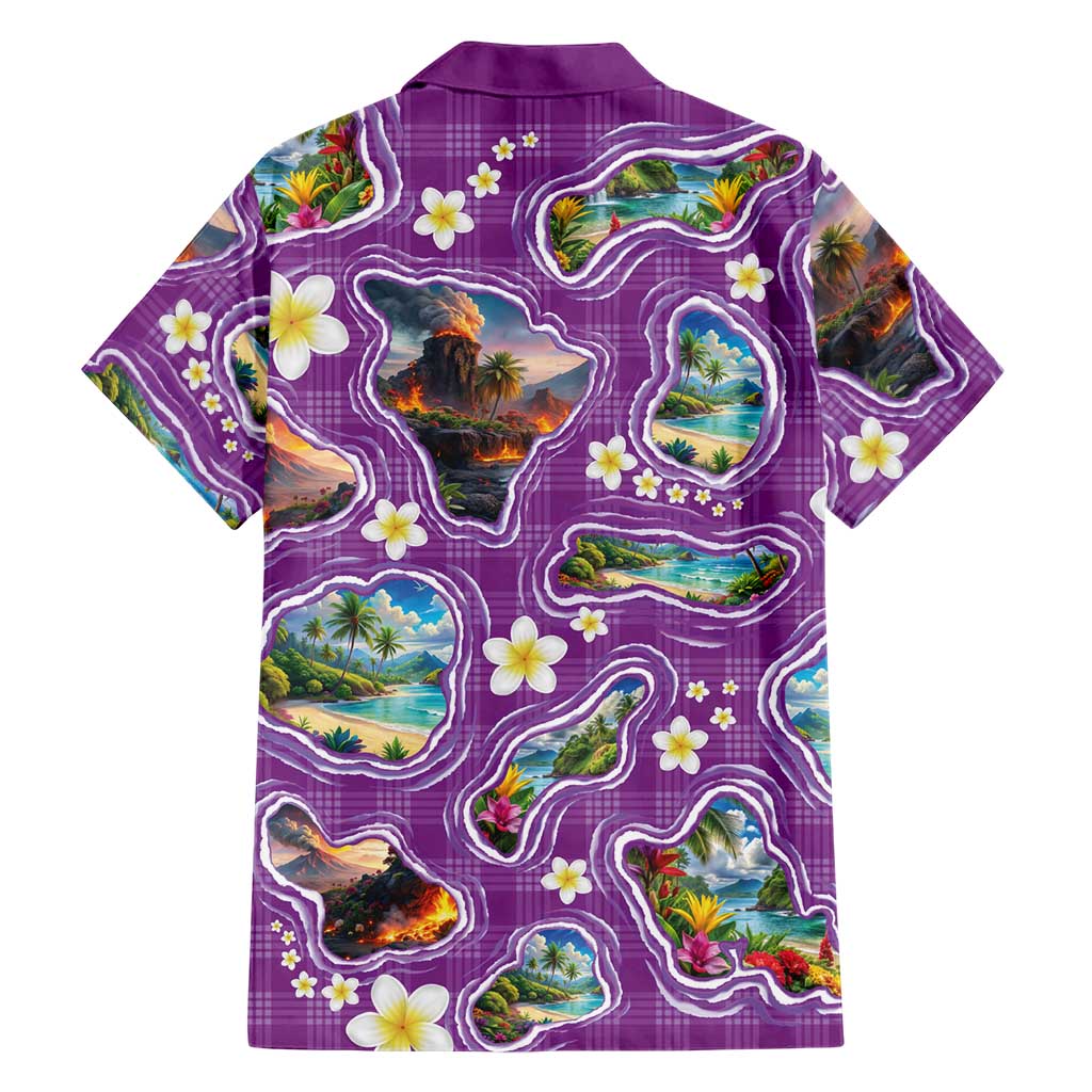 Hawaiian Island Shapes-Iconic Landscape Hawaiian Shirt with Plumeria and Palaka Purple Color LT03 - Polynesian Pride
