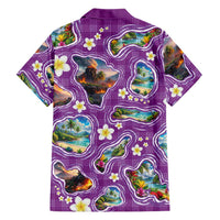 Hawaiian Island Shapes-Iconic Landscape Hawaiian Shirt with Plumeria and Palaka Purple Color LT03 - Polynesian Pride