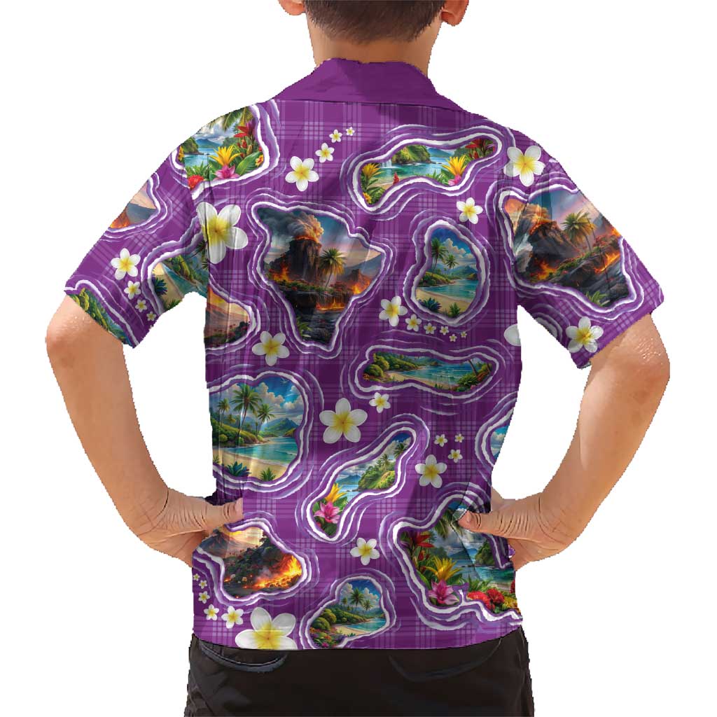 Hawaiian Island Shapes-Iconic Landscape Hawaiian Shirt with Plumeria and Palaka Purple Color LT03 - Polynesian Pride