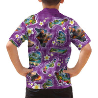 Hawaiian Island Shapes-Iconic Landscape Hawaiian Shirt with Plumeria and Palaka Purple Color LT03 - Polynesian Pride
