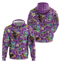 Hawaiian Island Shapes-Iconic Landscape Hoodie with Plumeria and Palaka Purple Color