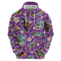 Hawaiian Island Shapes-Iconic Landscape Hoodie with Plumeria and Palaka Purple Color