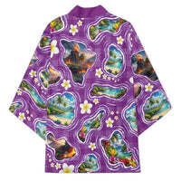 Hawaiian Island Shapes-Iconic Landscape Kimono with Plumeria and Palaka Purple Color LT03 - Polynesian Pride