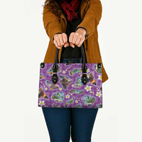Hawaiian Island Shapes-Iconic Landscape Leather Bag with Plumeria and Palaka Purple Color LT03 - Polynesian Pride