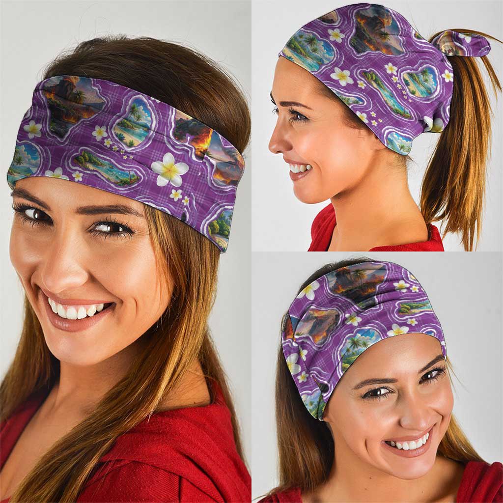 Hawaiian Island Shapes-Iconic Landscape Neck Gaiter with Plumeria and Palaka Purple Color LT03 - Polynesian Pride