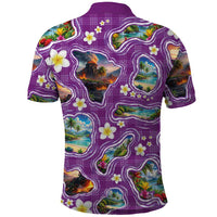 Hawaiian Island Shapes-Iconic Landscape Polo Shirt with Plumeria and Palaka Purple Color LT03 - Polynesian Pride