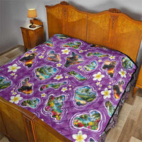 Hawaiian Island Shapes-Iconic Landscape Quilt with Plumeria and Palaka Purple Color LT03 - Polynesian Pride