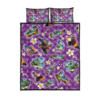 Hawaiian Island Shapes-Iconic Landscape Quilt Bed Set with Plumeria and Palaka Purple Color LT03 - Polynesian Pride