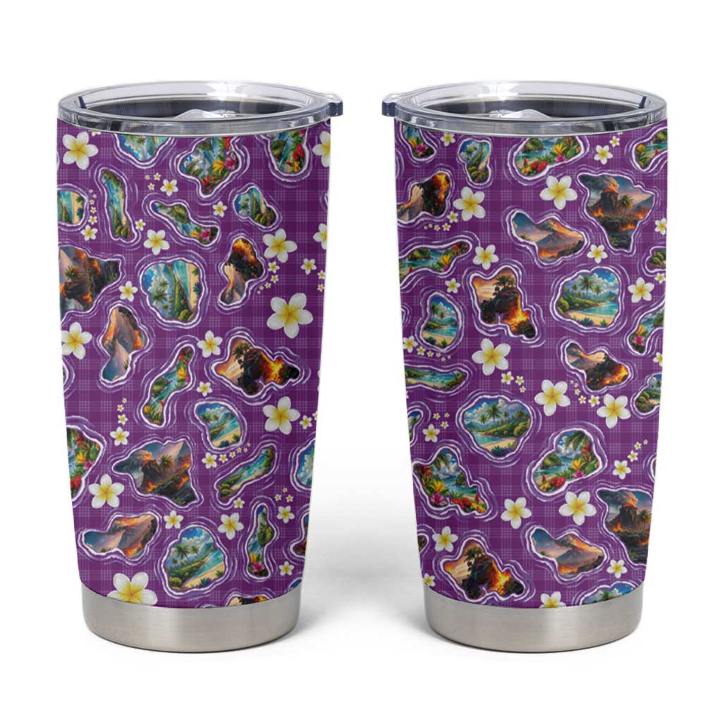 Hawaiian Island Shapes-Iconic Landscape Tumbler Cup with Plumeria and Palaka Purple Color