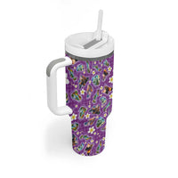 Hawaiian Island Shapes-Iconic Landscape Tumbler With Handle with Plumeria and Palaka Purple Color LT03 - Polynesian Pride