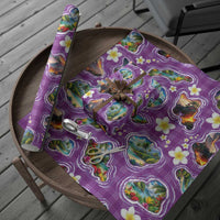 Hawaiian Island Shapes-Iconic Landscape Wrapping Paper with Plumeria and Palaka Purple Color LT03 - Polynesian Pride