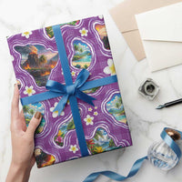 Hawaiian Island Shapes-Iconic Landscape Wrapping Paper with Plumeria and Palaka Purple Color LT03 - Polynesian Pride