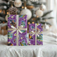 Hawaiian Island Shapes-Iconic Landscape Wrapping Paper with Plumeria and Palaka Purple Color LT03 - Polynesian Pride