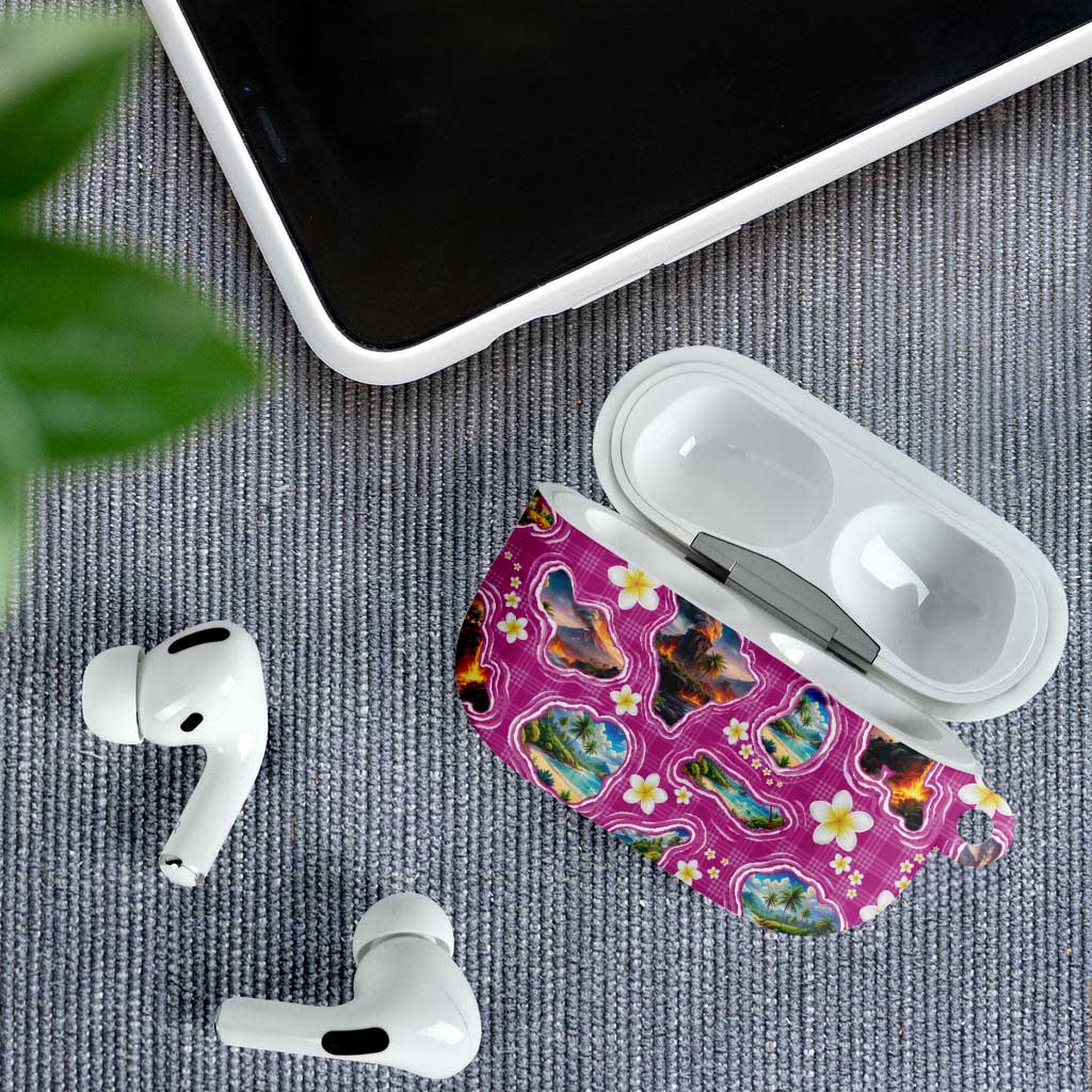 Hawaiian Island Shapes-Iconic Landscape AirPods Case with Plumeria and Palaka Pink Color
