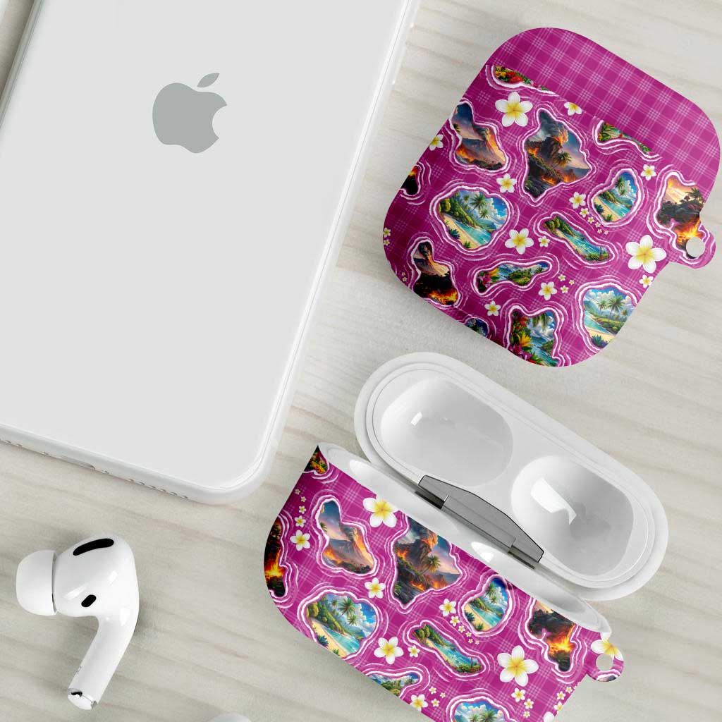 Hawaiian Island Shapes-Iconic Landscape AirPods Case with Plumeria and Palaka Pink Color