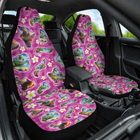 Hawaiian Island Shapes-Iconic Landscape Car Seat Cover with Plumeria and Palaka Pink Color