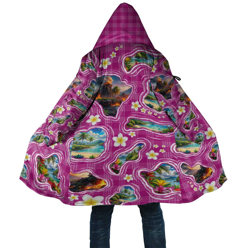 Hawaiian Island Shapes-Iconic Landscape Cloak with Plumeria and Palaka Pink Color
