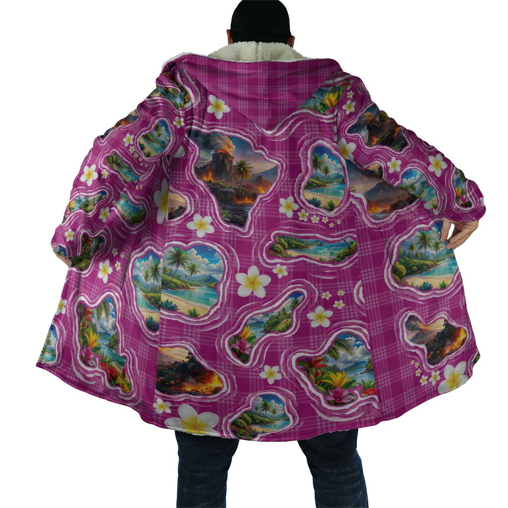 Hawaiian Island Shapes-Iconic Landscape Cloak with Plumeria and Palaka Pink Color