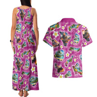 Hawaiian Island Shapes-Iconic Landscape Couples Matching Tank Maxi Dress and Hawaiian Shirt with Plumeria and Palaka Pink Color