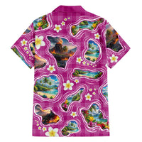 Hawaiian Island Shapes-Iconic Landscape Family Matching Summer Maxi Dress and Hawaiian Shirt with Plumeria and Palaka Pink Color