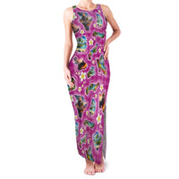 Hawaiian Island Shapes-Iconic Landscape Family Matching Tank Maxi Dress and Hawaiian Shirt with Plumeria and Palaka Pink Color