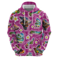 Hawaiian Island Shapes-Iconic Landscape Hoodie with Plumeria and Palaka Pink Color