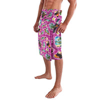 Hawaiian Island Shapes-Iconic Landscape Lavalava with Plumeria and Palaka Pink Color