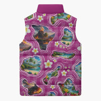 Hawaiian Island Shapes-Iconic Landscape Sleeveless Puffer Jacket with Plumeria and Palaka Pink Color LT03 - Polynesian Pride