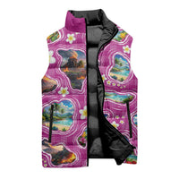 Hawaiian Island Shapes-Iconic Landscape Sleeveless Puffer Jacket with Plumeria and Palaka Pink Color LT03 - Polynesian Pride