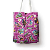 Hawaiian Island Shapes-Iconic Landscape Tote Bag with Plumeria and Palaka Pink Color