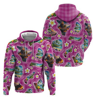 Hawaiian Island Shapes-Iconic Landscape Zip Hoodie with Plumeria and Palaka Pink Color